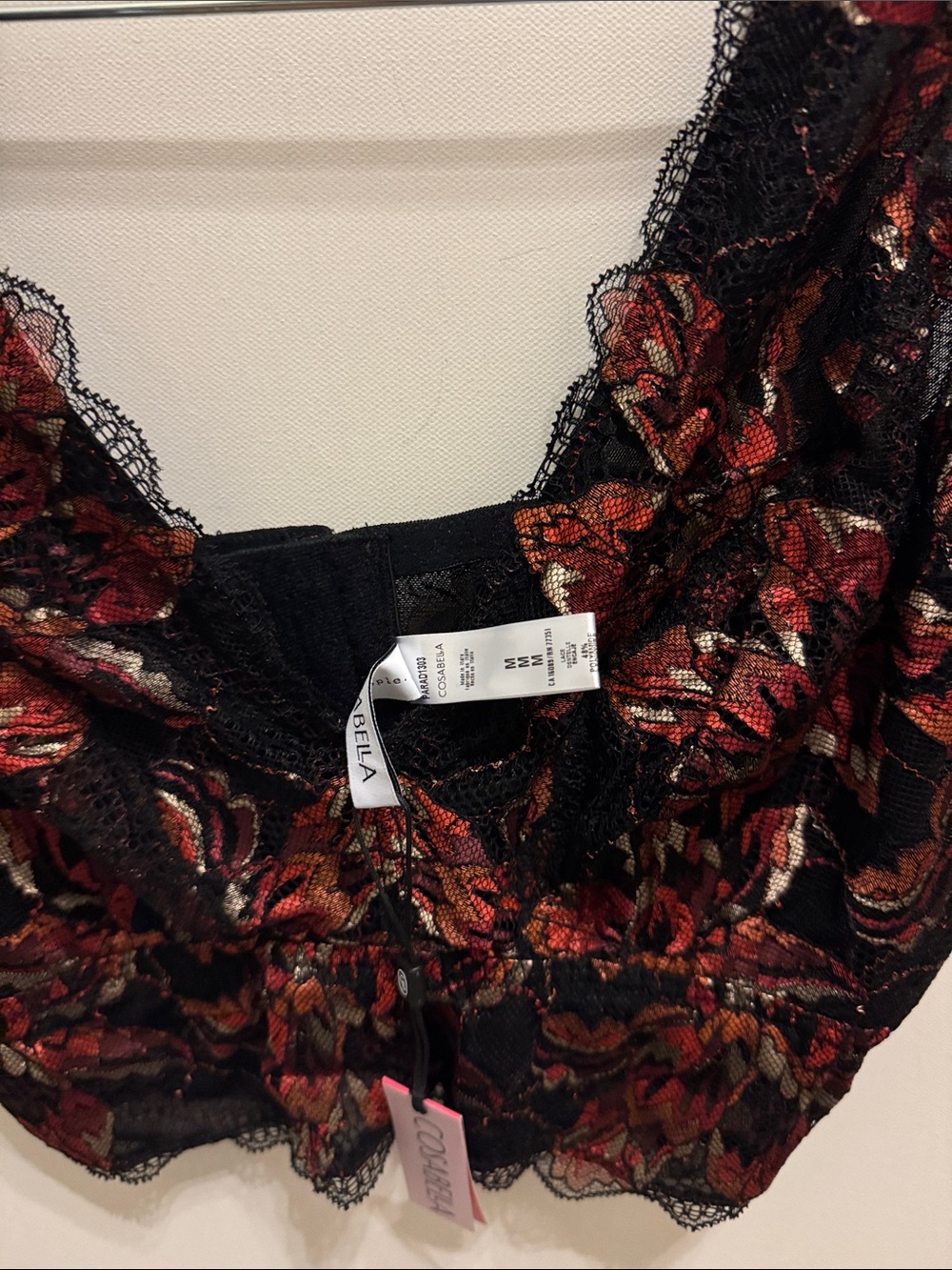 Cosabella Paradise Curvy PlunLace Overlay Floral Bralette Black with Red medium - Picture 3 of 5